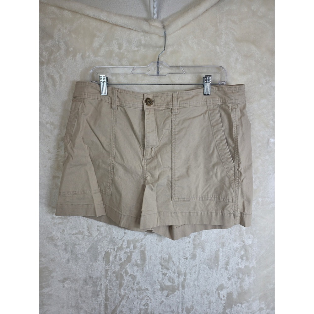 A New Day Womens Khaki Utility Shorts Tan Stretch Size 16 Patch Pockets Casual